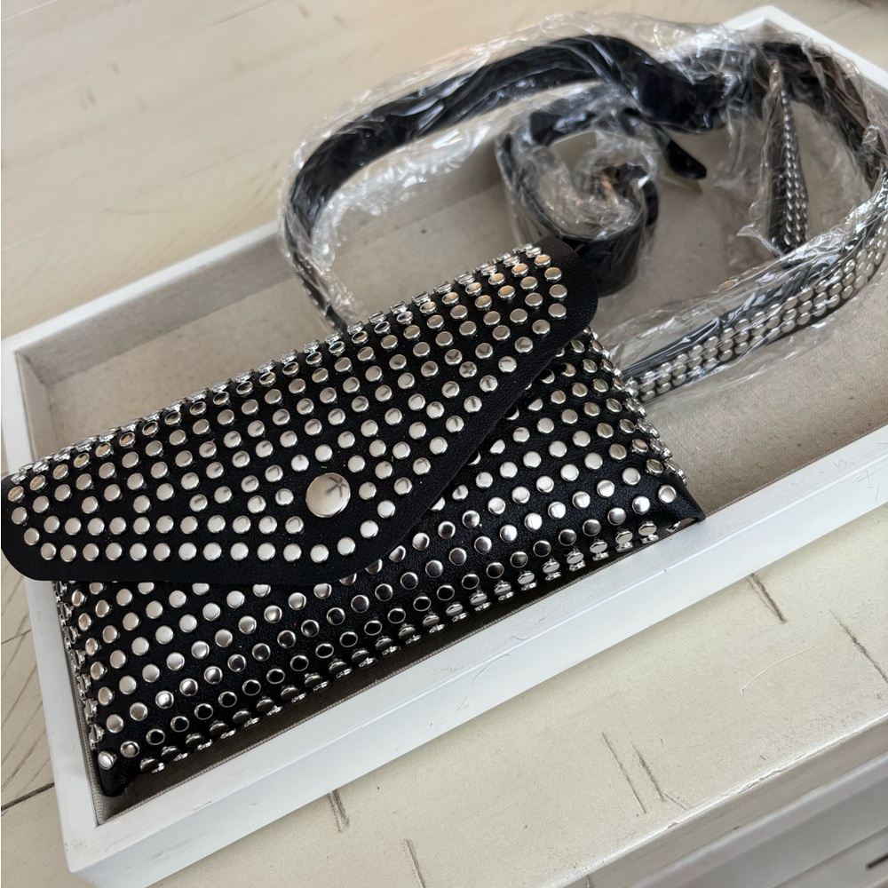 Charlie Paige Black Studded Belt bag w belt new w tags